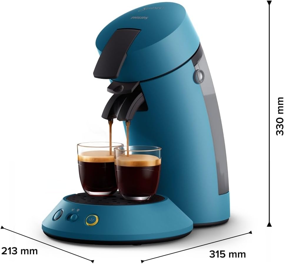 Senseo Original Plus Pod Coffee Machine, Coffee Strength Selection, Coffee Boost Technology, Recycled Plastic, Blue Pavone (CSA210/00)