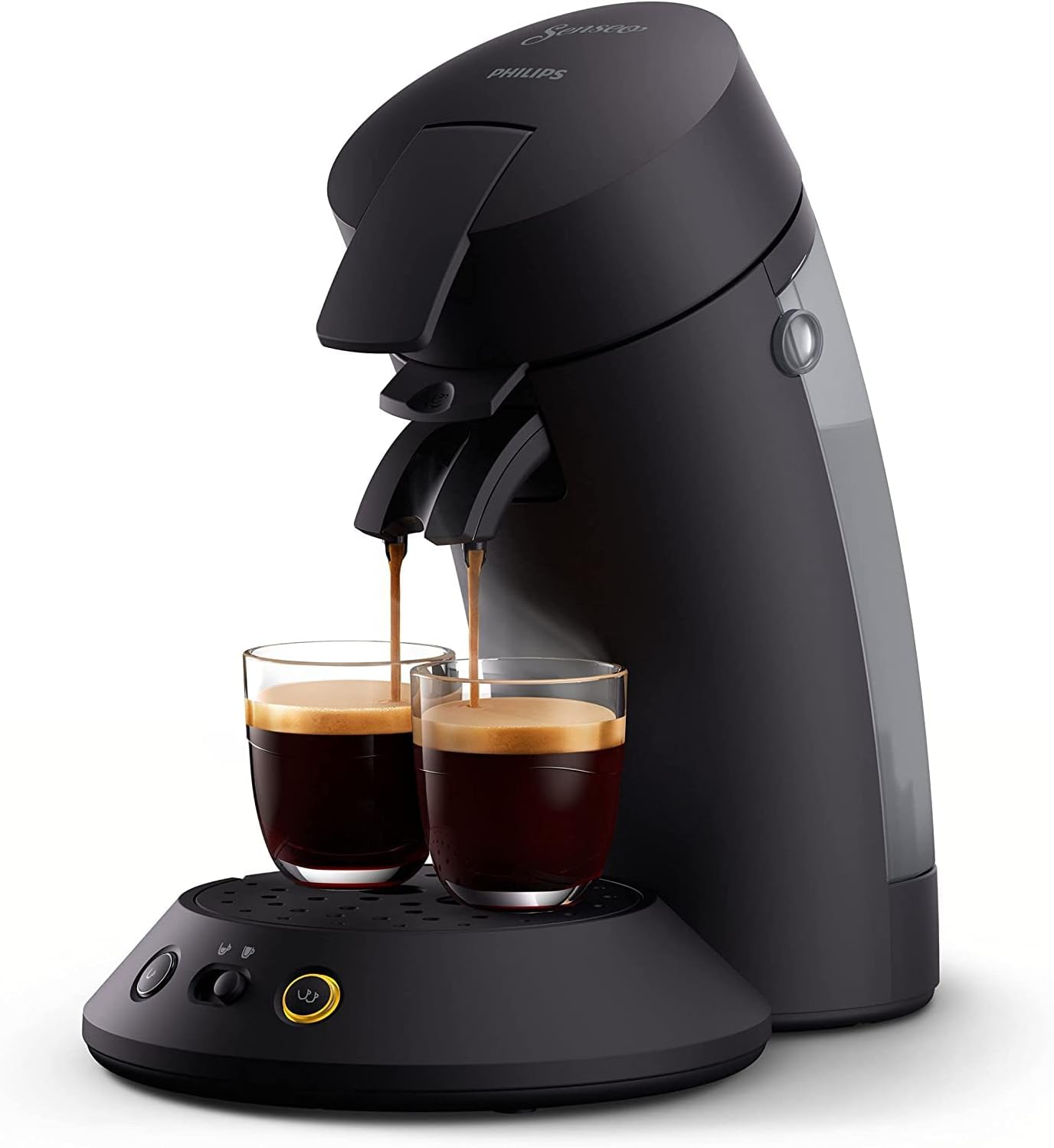 Philips Senseo Original Plus Coffee Pod Machine -2 Coffee Variations (Mild and Intense) -Brew 1 or 2 Cups At the same time -0.7 Liter Water Tank - Matte finish -Intensity Selection -Black -CSA210/60