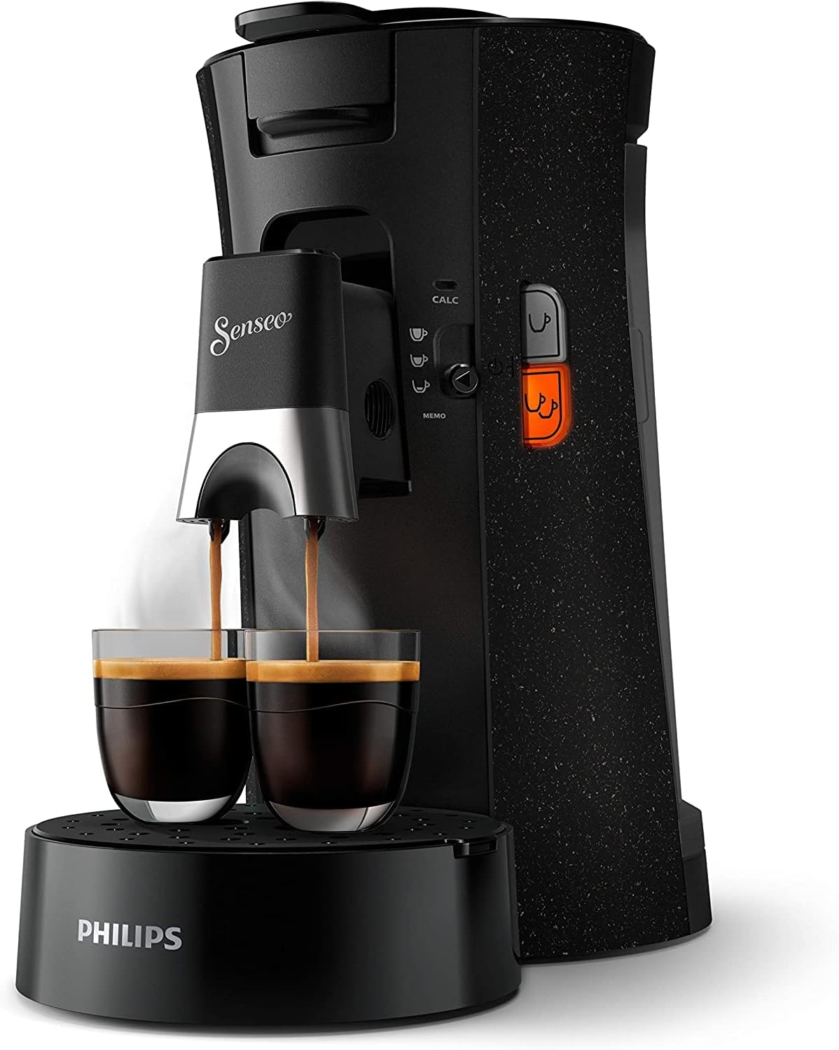 Philips Senseo Select Coffee Pod Maker - 3 Coffee Variations (Mild, Strong or Powerful Espresso) - Brew 1 or 2 Cups At the same time - 0.9 Litre Water Tank - Adjustable spout - Eco - Black - CSA240/20