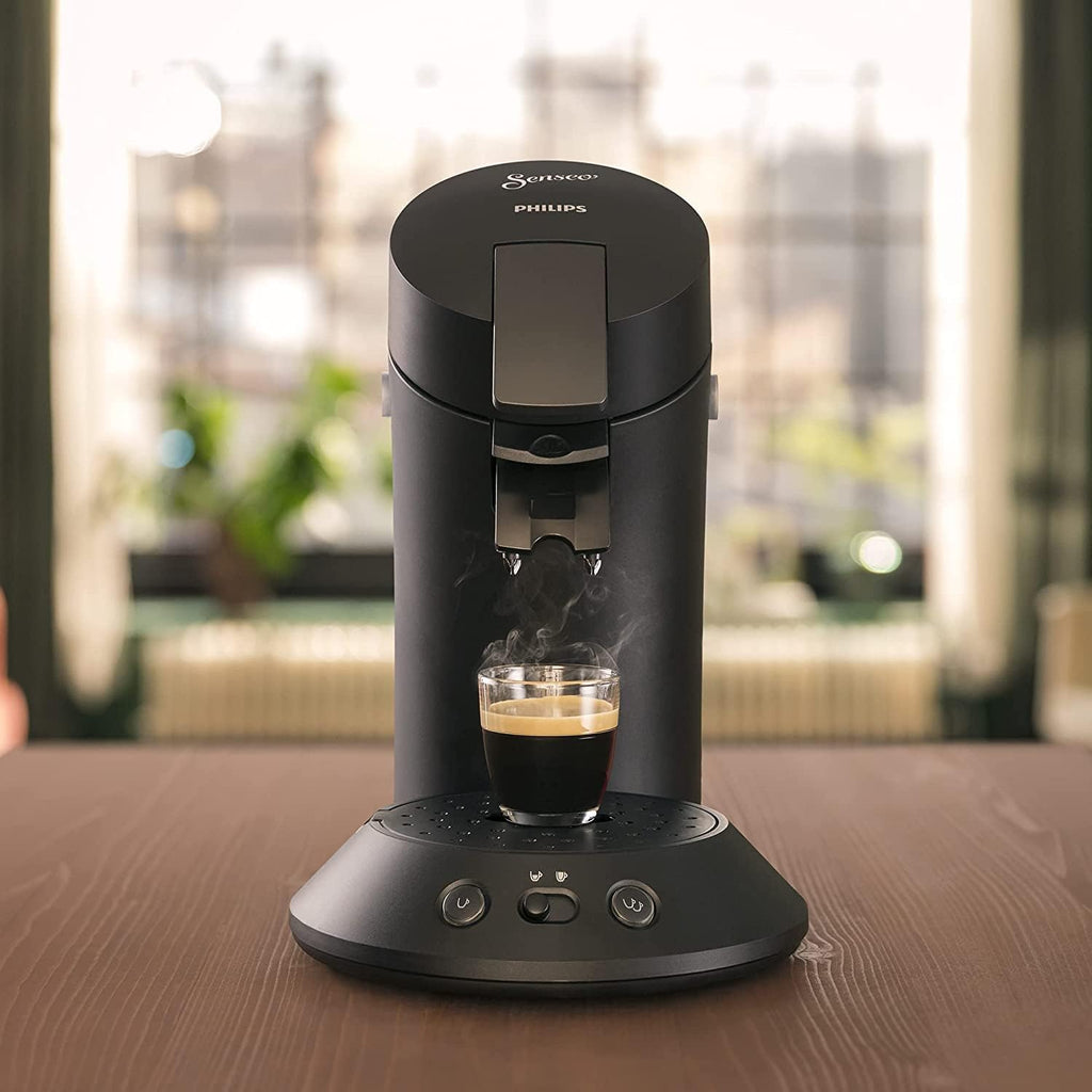 Philips Senseo Original Plus Coffee Pod Machine -2 Coffee Variations (Mild and Intense) -Brew 1 or 2 Cups At the same time -0.7 Liter Water Tank - Matte finish -Intensity Selection -Black -CSA210/60