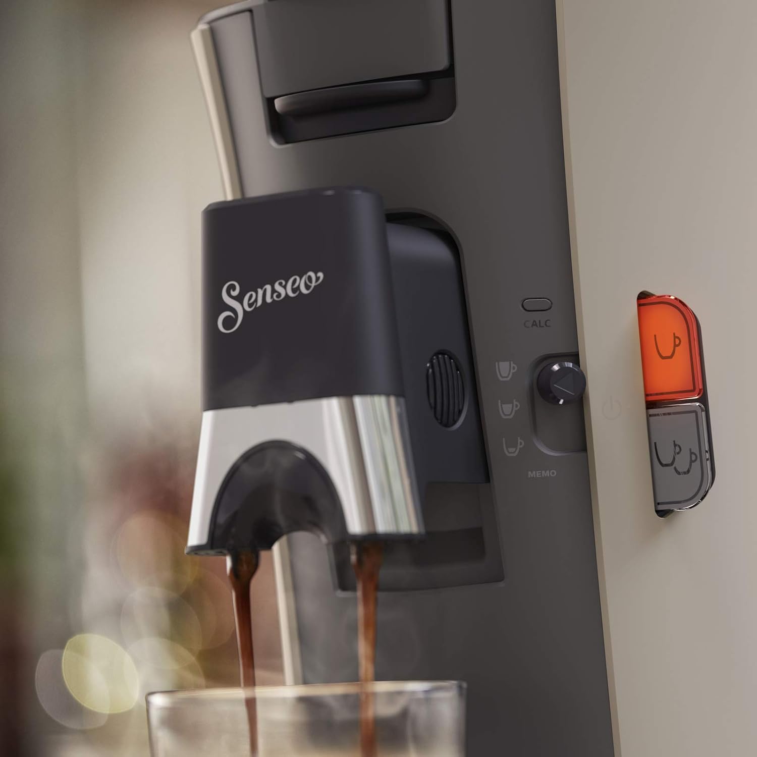 Philips Senseo Select Coffee Pod Maker - 3 Coffee Variations (Mild, Strong or Powerful Espresso) - Brew 1 or 2 Cups At the same time - 0.9 Litre Water Tank - Adjustable spout - Eco - Nougat - CSA240/30