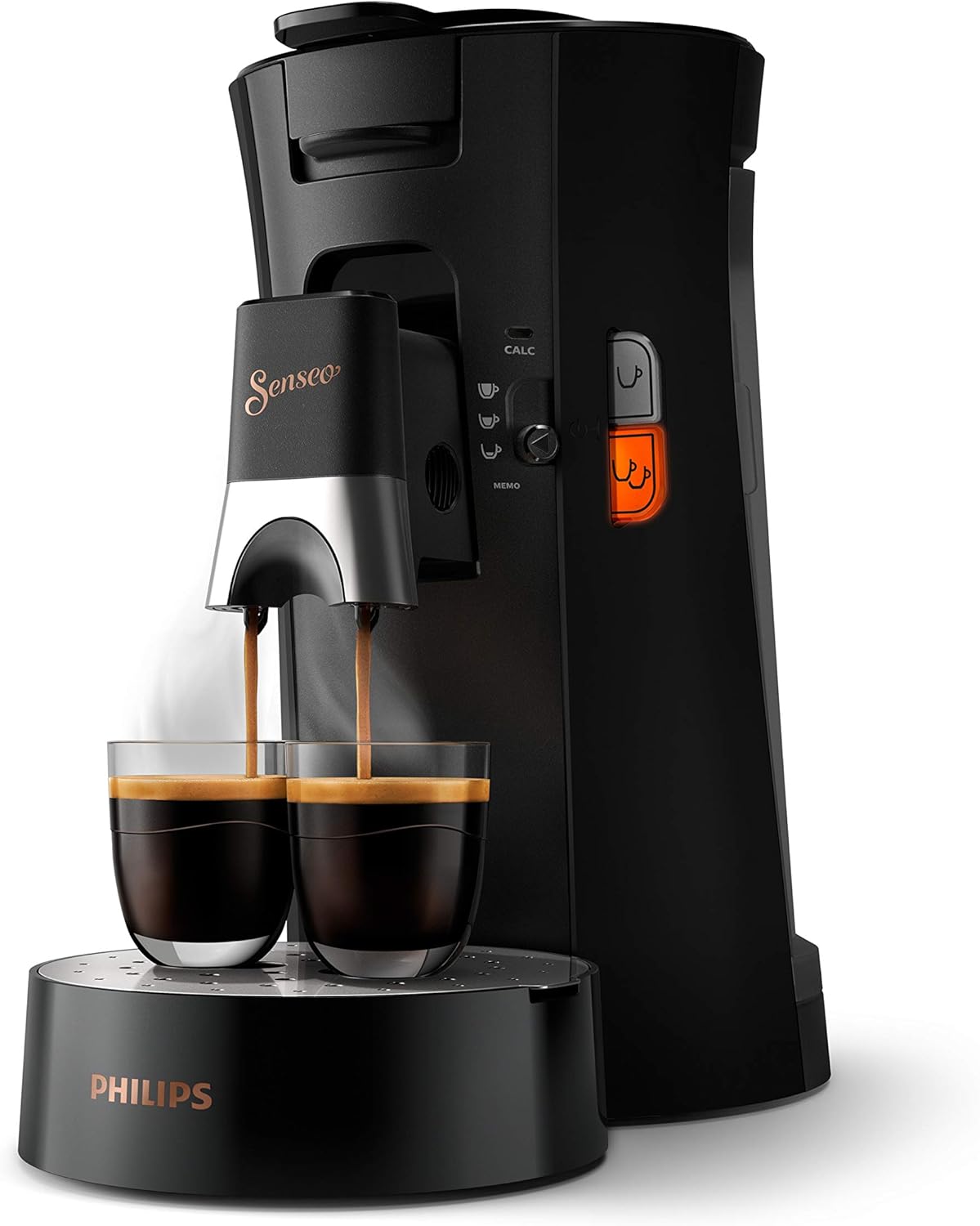 Philips Senseo Select Coffee Pod Maker - 3 Coffee Variations (Mild, Strong, Powerful) - Brew 1 or 2 Cups At Once - 0.9L Water Tank - Adjustable spout - Black (CSA240/60)