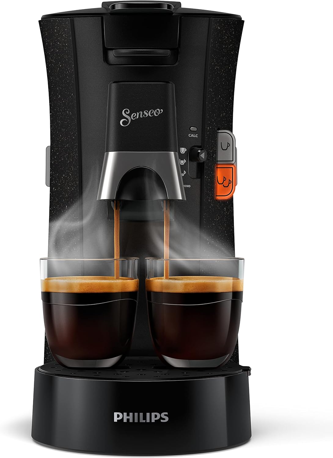Philips Senseo Select Coffee Pod Maker - 3 Coffee Variations (Mild, Strong or Powerful Espresso) - Brew 1 or 2 Cups At the same time - 0.9 Litre Water Tank - Adjustable spout - Eco - Black - CSA240/20