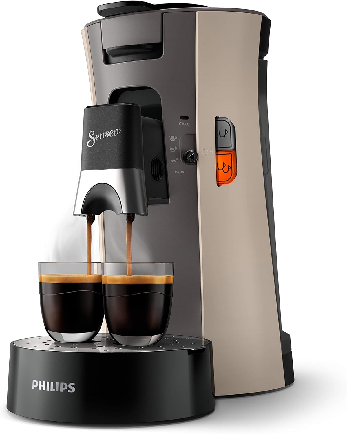 Philips Senseo Select Coffee Pod Maker - 3 Coffee Variations (Mild, Strong or Powerful Espresso) - Brew 1 or 2 Cups At the same time - 0.9 Litre Water Tank - Adjustable spout - Eco - Nougat - CSA240/30