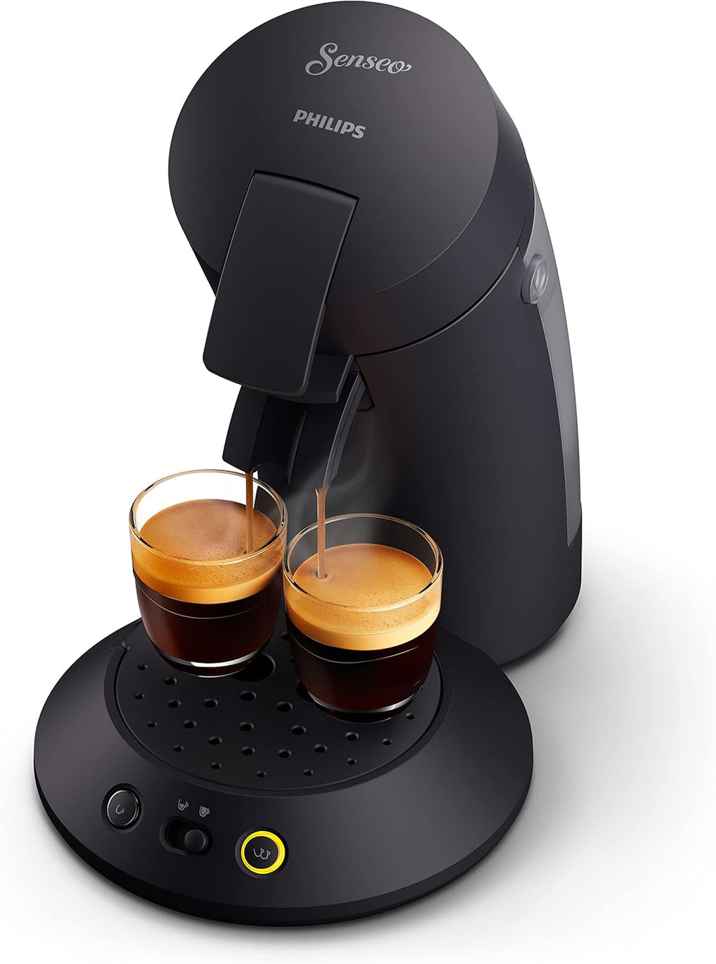 Philips Senseo Original Plus Coffee Pod Machine -2 Coffee Variations (Mild and Intense) -Brew 1 or 2 Cups At the same time -0.7 Liter Water Tank - Matte finish -Intensity Selection -Black -CSA210/60